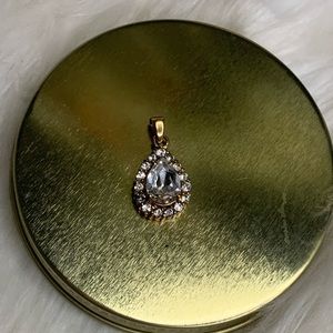Yellow Gold Pear Cut Cubic Zirconia Halo Setting Vintage Pendant Necklace